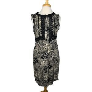 HOLDING HORSES Black Ivory Boho Crochet Fringe Suraja Sheath Dress Size 10 West